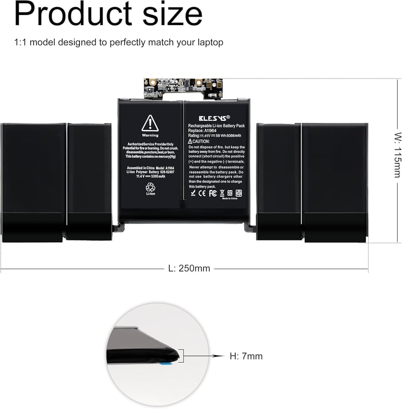 BLESYS A1989 csere laptopakkumulátor A1964 MacBook Pro 13 2018 2019 EMC 3214 EMC 3358 11,41V 5086mAh