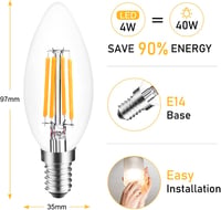 Blewandy E14 LED gyertya izzó 4W meleg fehér 6db csomag csillárokhoz 2