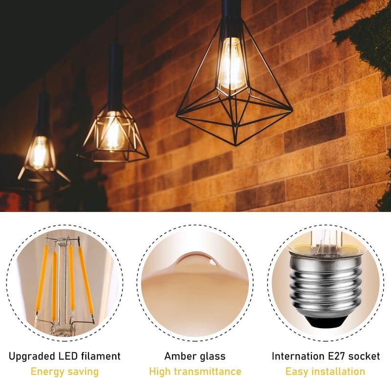 Blewandy E27 Vintage Edison LED izzó 6W meleg fehér 2700K retro 3db