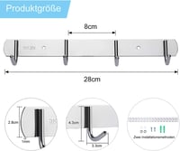 Bligo Öntapadós rozsdamentes konyhai fali akasztósín 4 horoggal, törölközőtartó ezüst, fúrásmentes 3 m ragasztószalaggal 2