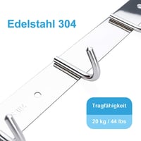 Bligo Öntapadós rozsdamentes konyhai fali akasztósín 4 horoggal, törölközőtartó ezüst, fúrásmentes 3 m ragasztószalaggal 3