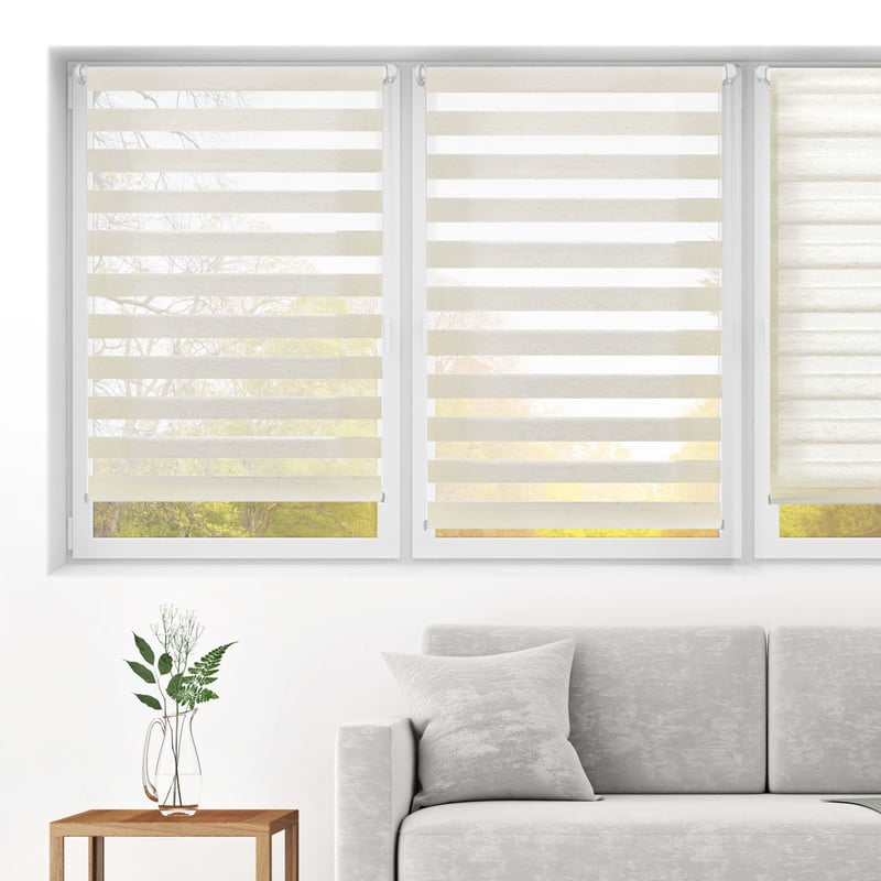 Dvojitá roleta bez vŕtania Blindecor Indus Sensa Tools, ľanová farba, 45x130 cm (šírka x výška), rozmer látky 42x125 cm