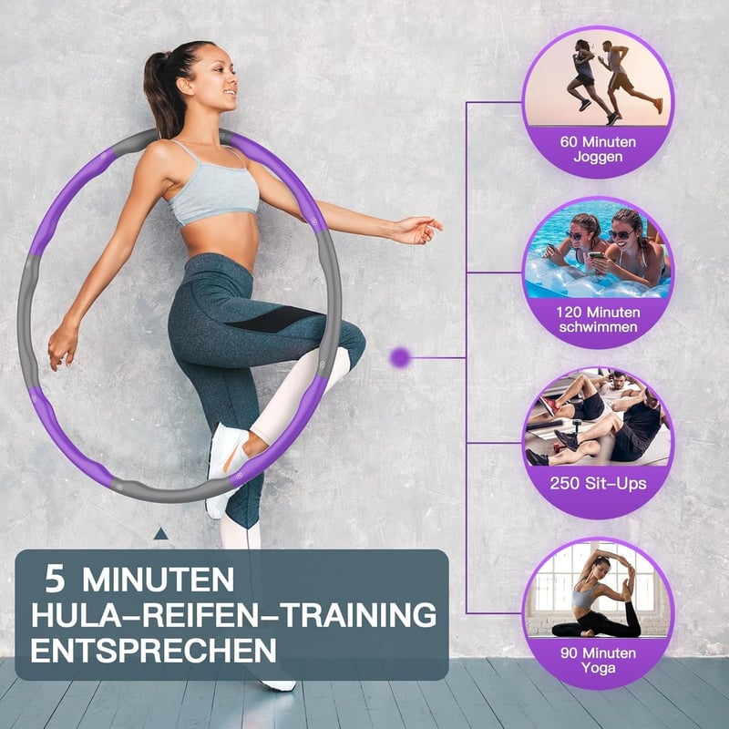 Blisstaar Hullahub Fitness Hula Hoop 1kg Összecsatolható Lila-Szürke Masszázs Edzés