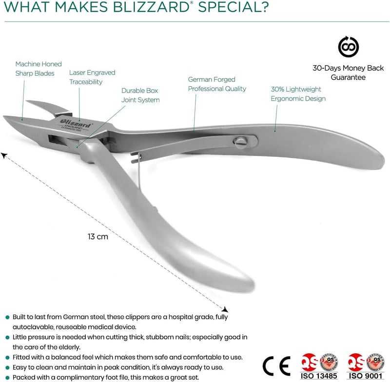 Blizzard Férfi Körömvágó Beépült Körmökhöz - Német Podológiai Körömcsipesz 13cm