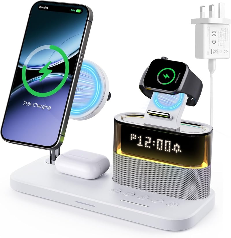 BLKE 5 az 1-ben vezeték nélküli töltőállomás 33W adapterrel, iPhone/Apple Watch/AirPods - fehér