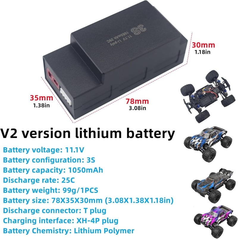 BLLRC 11.1V 1050mAh LiPo akkumulátor 2db T csatlakozóval MJX RC autóhoz