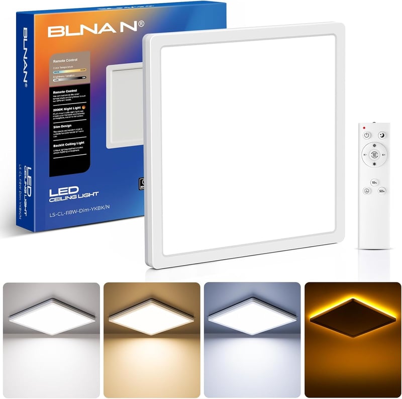 BLNAN LED Mennyezeti Lámpa Dimmelhető 18W Távirányítóval, Meleg Fehér 3000K-6500K