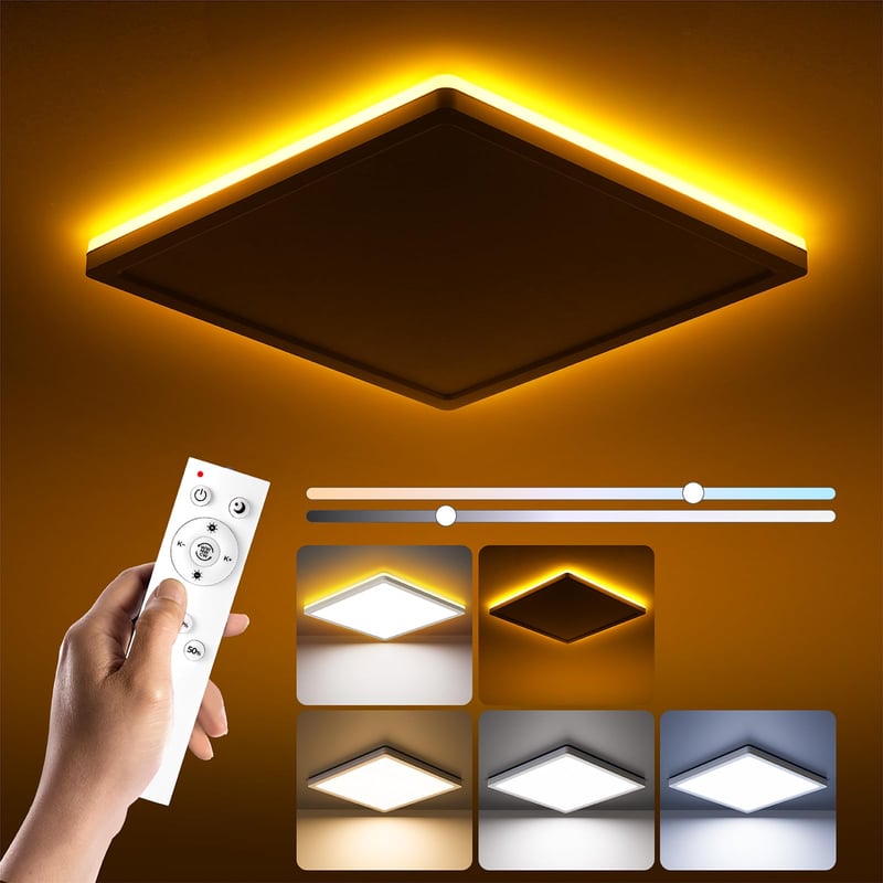 BLNAN LED stropna svjetiljka tanka s mogućnošću prigušivanja, 24W s daljinskim upravljačem, 2000K noćno svjetlo, 3000K-6500K, za spavaću sobu dnevni boravak dječju sobu, kvadratna bijela 30 cm