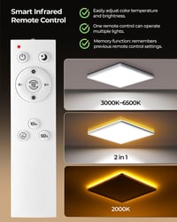 BLNAN LED stropna svjetiljka tanka s mogućnošću prigušivanja, 24W s daljinskim upravljačem, 2000K noćno svjetlo, 3000K-6500K, za spavaću sobu dnevni boravak dječju sobu, kvadratna bijela 30 cm 5