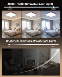 BLNAN LED stropna svjetiljka tanka s mogućnošću prigušivanja, 24W s daljinskim upravljačem, 2000K noćno svjetlo, 3000K-6500K, za spavaću sobu dnevni boravak dječju sobu, kvadratna bijela 30 cm 4