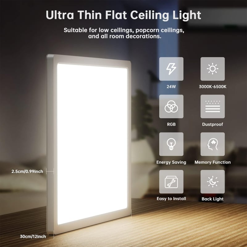 BLNAN RGB LED Mennyezeti Lámpa Távirányítóval, Dimmelhető, 24W, Színváltó, Nappali Hálószoba