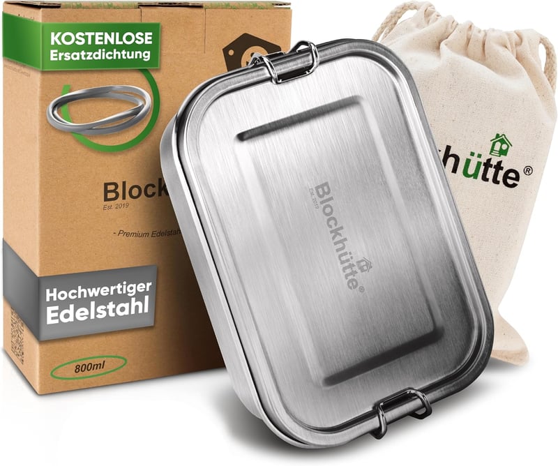 Blockhütte Rozsdamentes Ételhordó 800ml Gyerekeknek Rekeszekkel és Tömítéssel