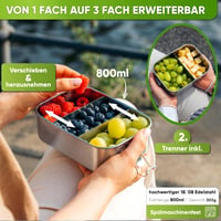 Blockhütte Rozsdamentes Ételhordó 800ml Gyerekeknek Rekeszekkel és Tömítéssel 3