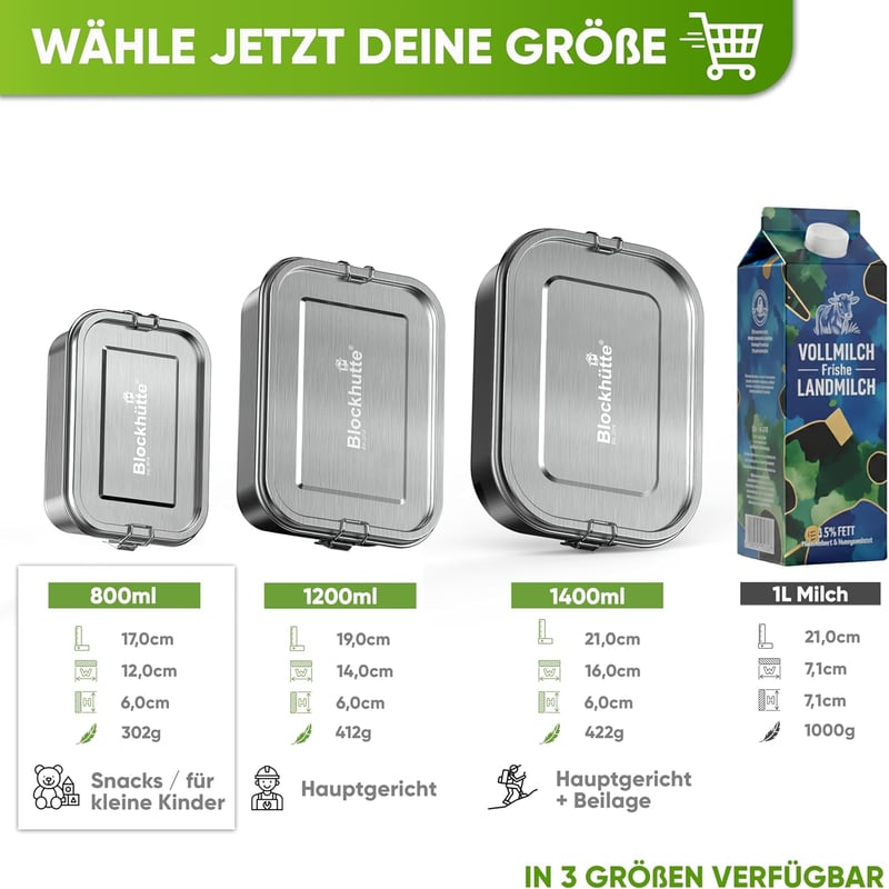 Blockhütte Rozsdamentes Ételhordó 800ml Gyerekeknek Rekeszekkel és Tömítéssel
