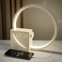 blonbar Ébresztőfényes Éjjeli Lámpa, 3 Fényerőszint, Érintésvezérelt, 2 Ébresztő, 10 Megnyugtató Hang, 10W USB Töltő, Minimál Dizájn 1