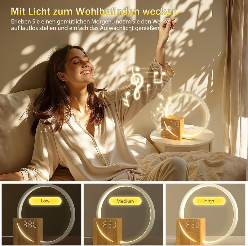 blonbar Ébresztőórás Éjjeli Lámpa USB Töltővel - 10W Fényerőszabályozható Asztali Lámpa, Érintésvezérelt Alvássegítő, 3 Fényerőszint, Termés