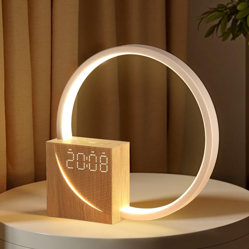 blonbar Ébresztőórás Éjjeli Lámpa USB Töltővel - 10W Fényerőszabályozható Asztali Lámpa, Érintésvezérelt Alvássegítő, 3 Fényerőszint, Termés