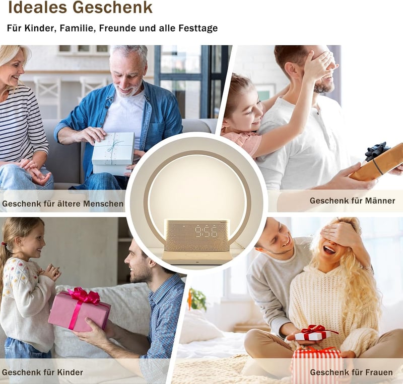 blonbar Érintésvezérelt Asztali Lámpa 3 Fényerőszinttel - 10W Vezeték Nélküli Töltő, Természethangok, Ébresztőóra és Altatófény Hálószobába