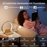 Lampă de masă blonbar cu alarmă de răsărit, funcție de încărcare, luminozitate tactilă pe 3 niveluri și 10 sunete naturale pentru dormitor 6