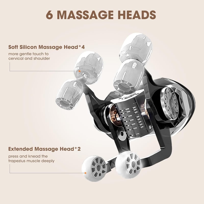 Bluessiery 6D Shiatsu nyak-váll-hát masszírozó 42 C melegterápiával, 2 mód, 3 fokozat, hordozható elektromos