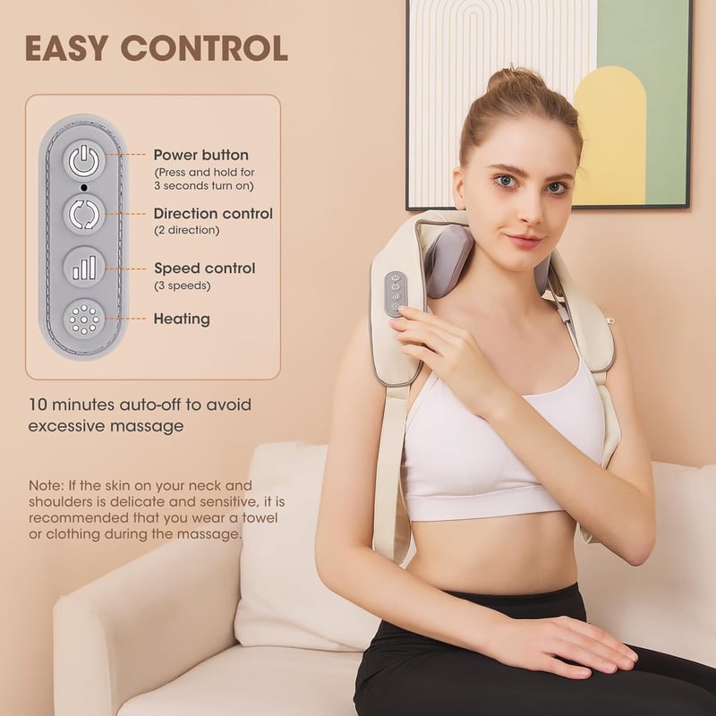 Bluessiery 6D Shiatsu nyak-váll-hát masszírozó 42 C melegterápiával, 2 mód, 3 fokozat, hordozható elektromos