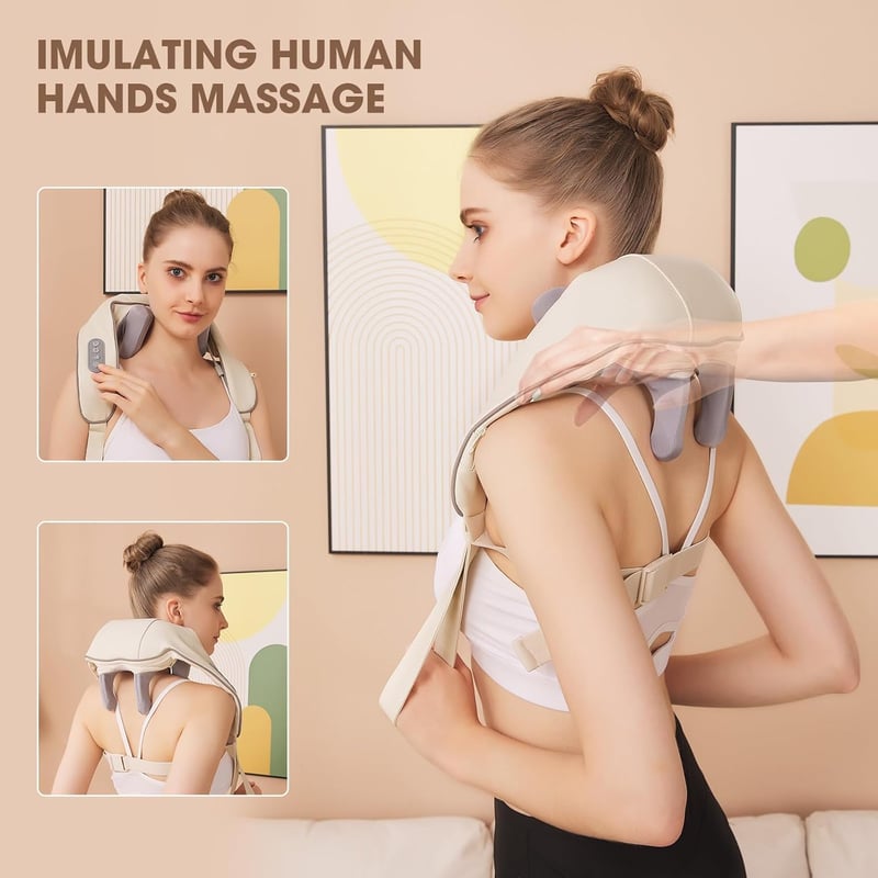 Bluessiery 6D Shiatsu nyak-váll-hát masszírozó 42 C melegterápiával, 2 mód, 3 fokozat, hordozható elektromos