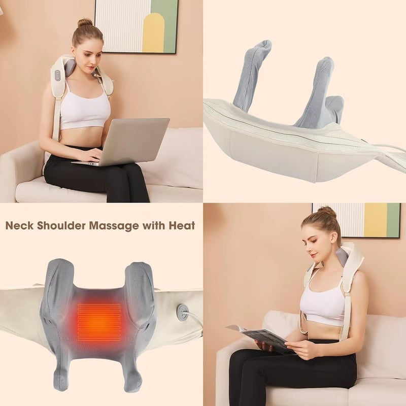 Bluessiery 6D Shiatsu nyak-váll-hát masszírozó 42 C melegterápiával, 2 mód, 3 fokozat, hordozható elektromos