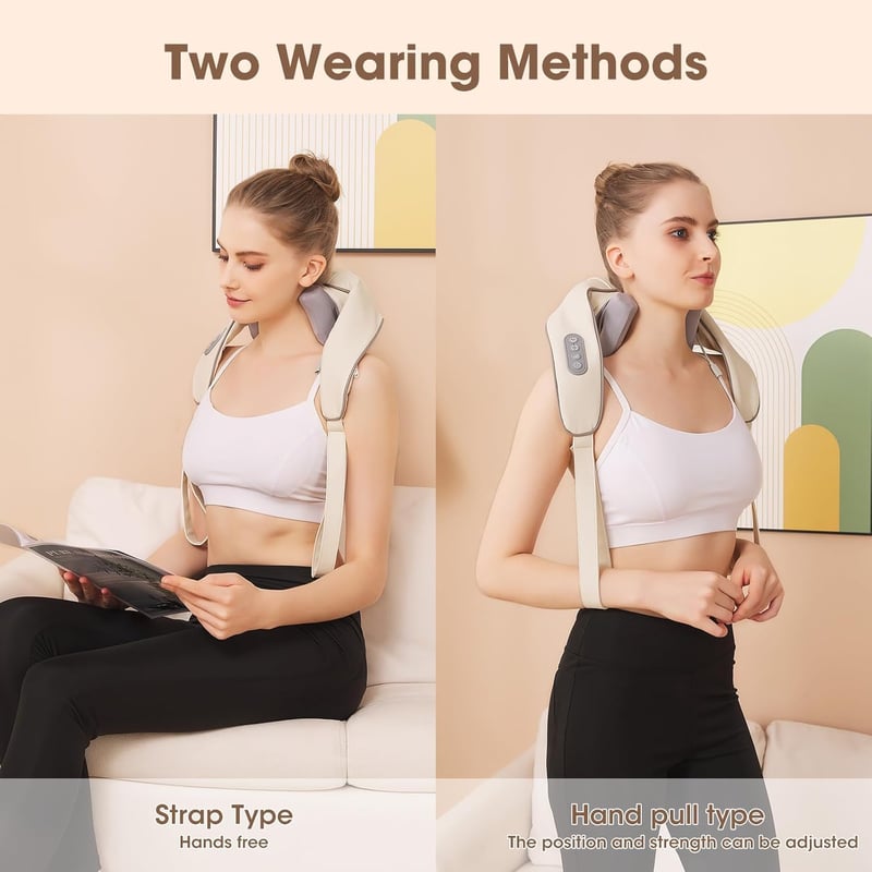 Bluessiery 6D Shiatsu nyak-váll-hát masszírozó 42 C melegterápiával, 2 mód, 3 fokozat, hordozható elektromos