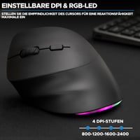 Ergonomická vertikálna bezdrôtová myš Bluestork pre ľavákov, 800-2400 DPI, 6 tlačidiel, RGB 4