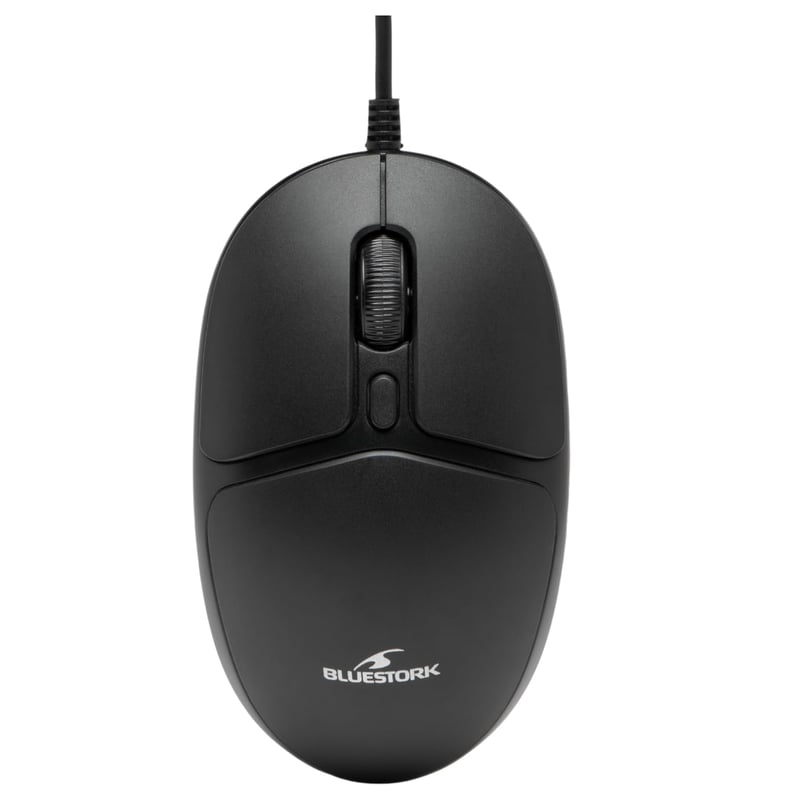 Mouse cu fir compact Bluestork M-W-OFF20 – Mouse de calculator ambidextru compatibil cu PC și Mac, 1000 DPI
