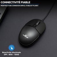 Mouse cu fir compact Bluestork M-W-OFF20 – Mouse de calculator ambidextru compatibil cu PC și Mac, 1000 DPI 3