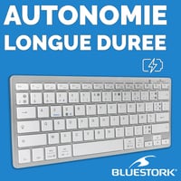 Bluestork Wireless Bluetooth Billentyűzet PC Mac AZERTY Fehér Kompakt Vékony 6
