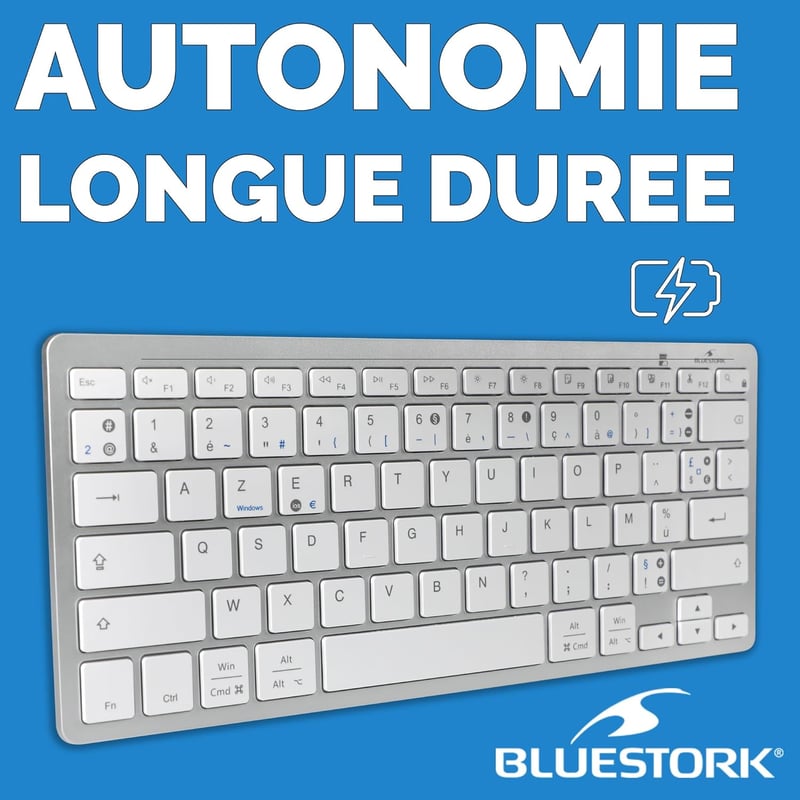 Bluestork Wireless Bluetooth Billentyűzet PC Mac AZERTY Fehér Kompakt Vékony
