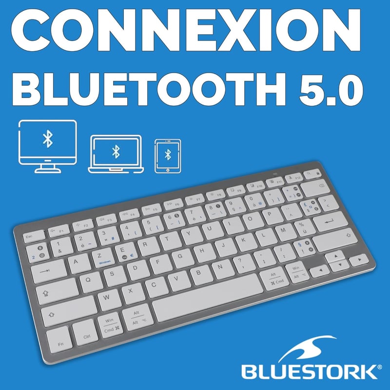 Bluestork Wireless Bluetooth Billentyűzet PC Mac AZERTY Fehér Kompakt Vékony