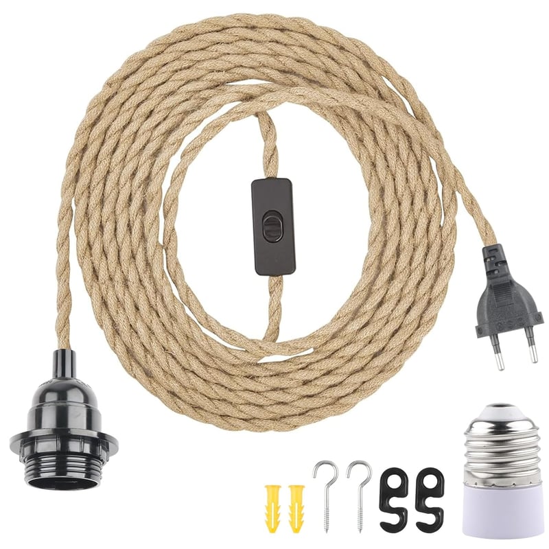 BlueXP E27 foglalat kapcsolóval és dugóval 6m kender kábellel függőlámpa