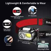 Lanternă frontală LED Blukar reîncărcabilă, 2000 lumeni, super luminoasă, pentru drumeții și camping în aer liber 8