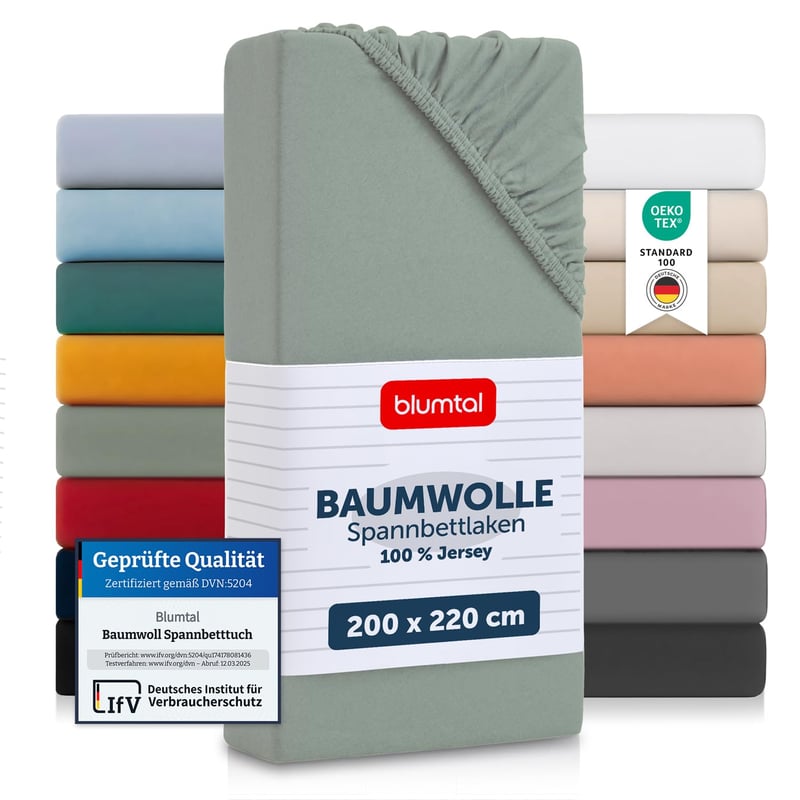 Blumtal Basics Jersey gumis lepedő 200x220x30 cm - 100% pamut, Oeko-Tex tanúsított - nyári zöld