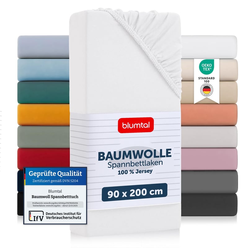 Napínacia plachta Blumtal Basics Jersey 90x200 cm, 100% bavlna, s certifikátom Oeko-Tex, biela