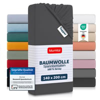 Napínacie jersey prestieradlo na vrchný matrac (topper) Blumtal Basics, 140x200 cm, do výšky 15 cm, 100% bavlna, s certifikátom Oeko-TEX, antracitové 1