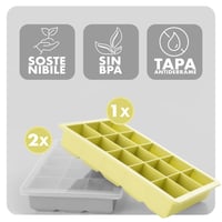 Súprava silikónových foriem na ľad Blumtal, 3 ks – Zásobník na ľad s vekom, forma na XL kocky, bez BPA, čierna, 15 priehradiek – Použité 7