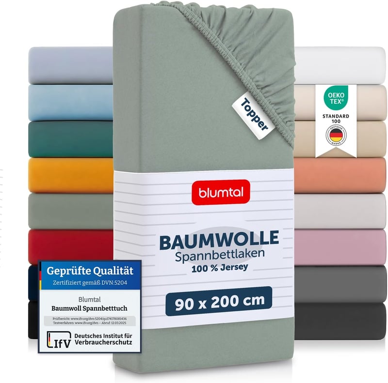 Blumtal Jersey Fitted Sheet Topper 90x200 cm Nyári Zöld Pamut
