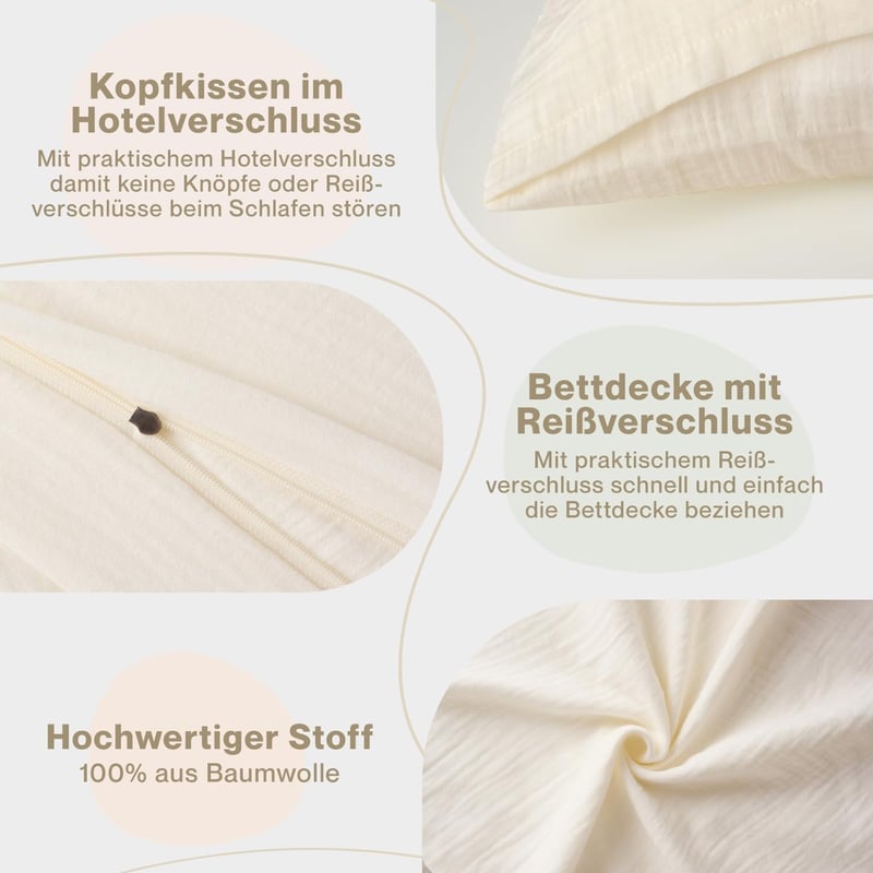 Blumtal Muslin Pamut Ágynemű 155x220 cm + 40x80 cm Oeko-Tex Beige