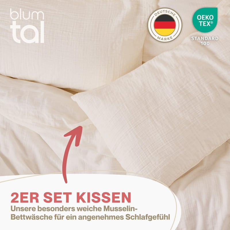 Blumtal Pamut Párnahuzat 80x80 cm 2 db Oeko-Tex Szertifikált Puha Ivory