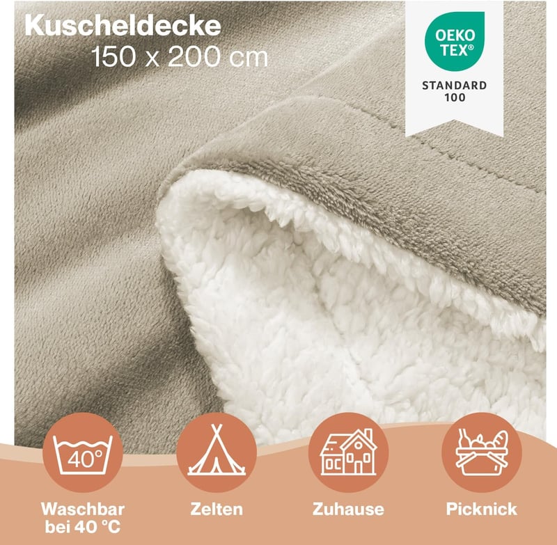 Blumtal Puha Sherpa Takaró - Minőségi Polár Pléd Kanapéra és Ágyra, Bézs Színű, 240x150 cm, Kétoldalas Fleece Takaró