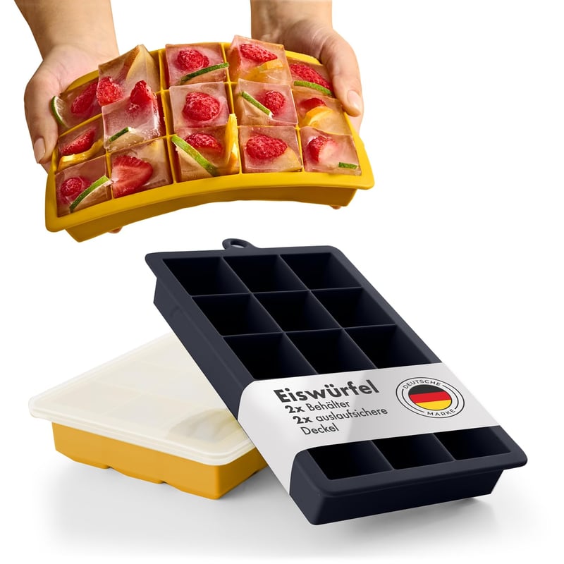Blumtal silikonski kalup za led s poklopcem, 2x15 komada, kockice od 3,3 cm, bez BPA, Black Blue i Spicy Mustard