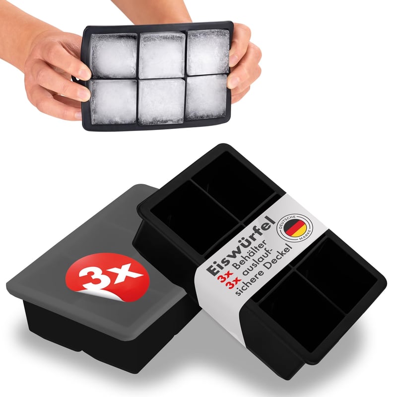 Blumtal set silikonskih kalupa za led, 3 komada - Posuda za led s poklopcem za 15 kockica - Bez BPA, sigurno za hranu - Crna