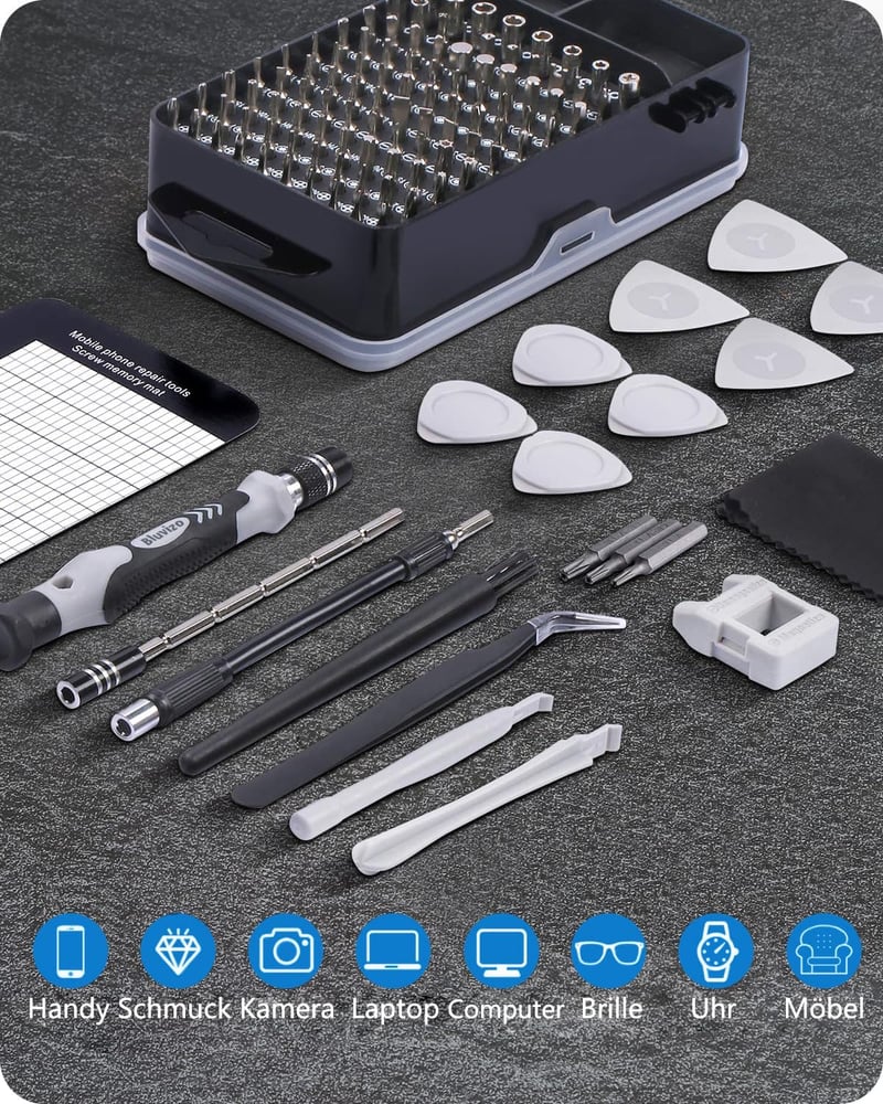 Bluvizo 122 darabos precíziós szerelőszerszám készlet mágneses mini csavarhúzó CR-V acél 101 bit PC laptop mobil telefon szemüveg PS5-hoz