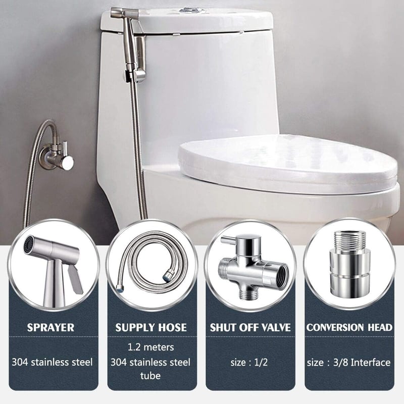 BMK Rozsdamentes Bidet Zuhanyfej Vízspórlós Wc Bidé Szett - Silver