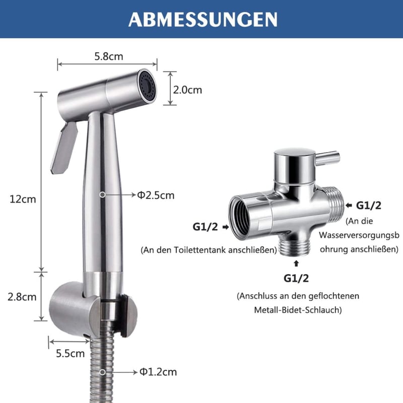 BMK Rozsdamentes Bidet Zuhanyfej Vízspórlós Wc Bidé Szett - Silver