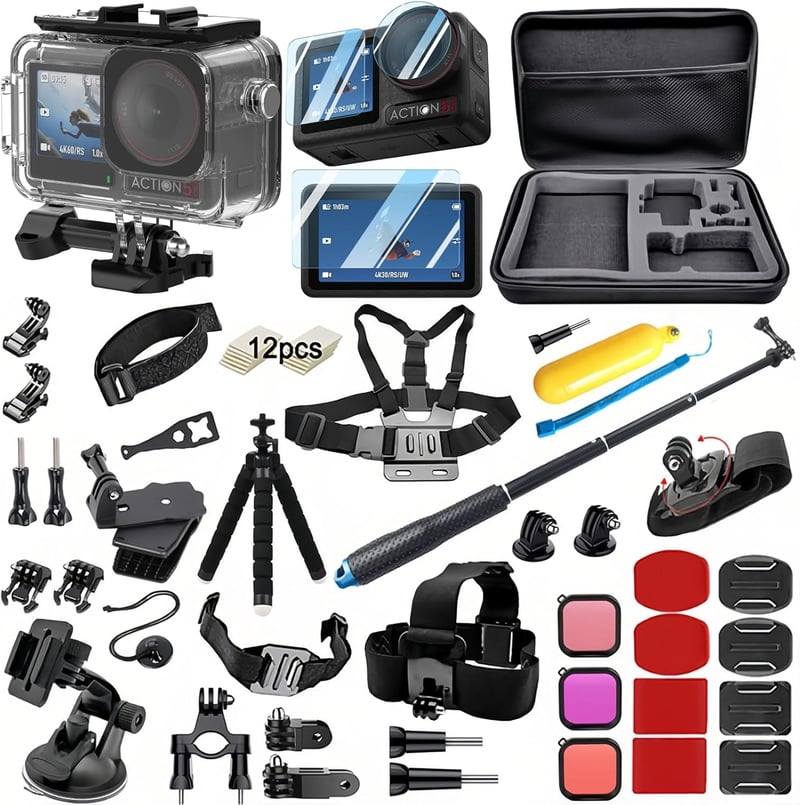 BMUUPY DJI Osmo Action 5 Pro/4/3 kiegészítő szett vízálló tok bicikli tartó fejpánt